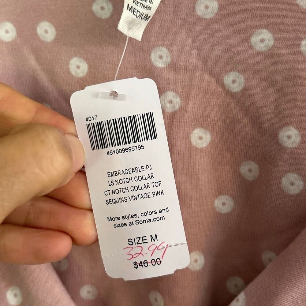 NWT Soma adorable cotton long sleeve button-down pajama shirt pink perfume bottl - Picture 2 of 4